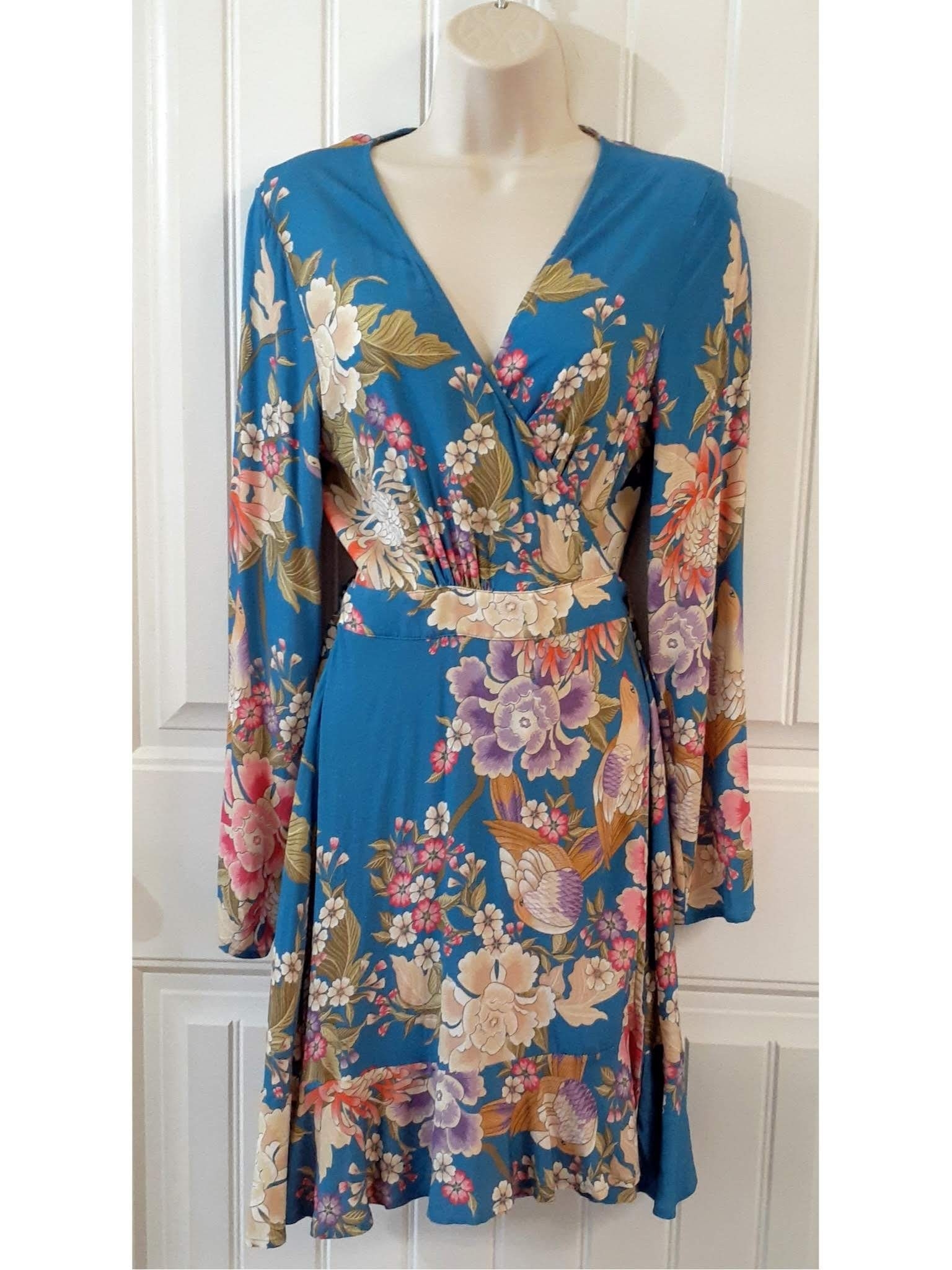 Spell & The Gypsy "Blue Skies" Mini Floral Wrap Dress Large